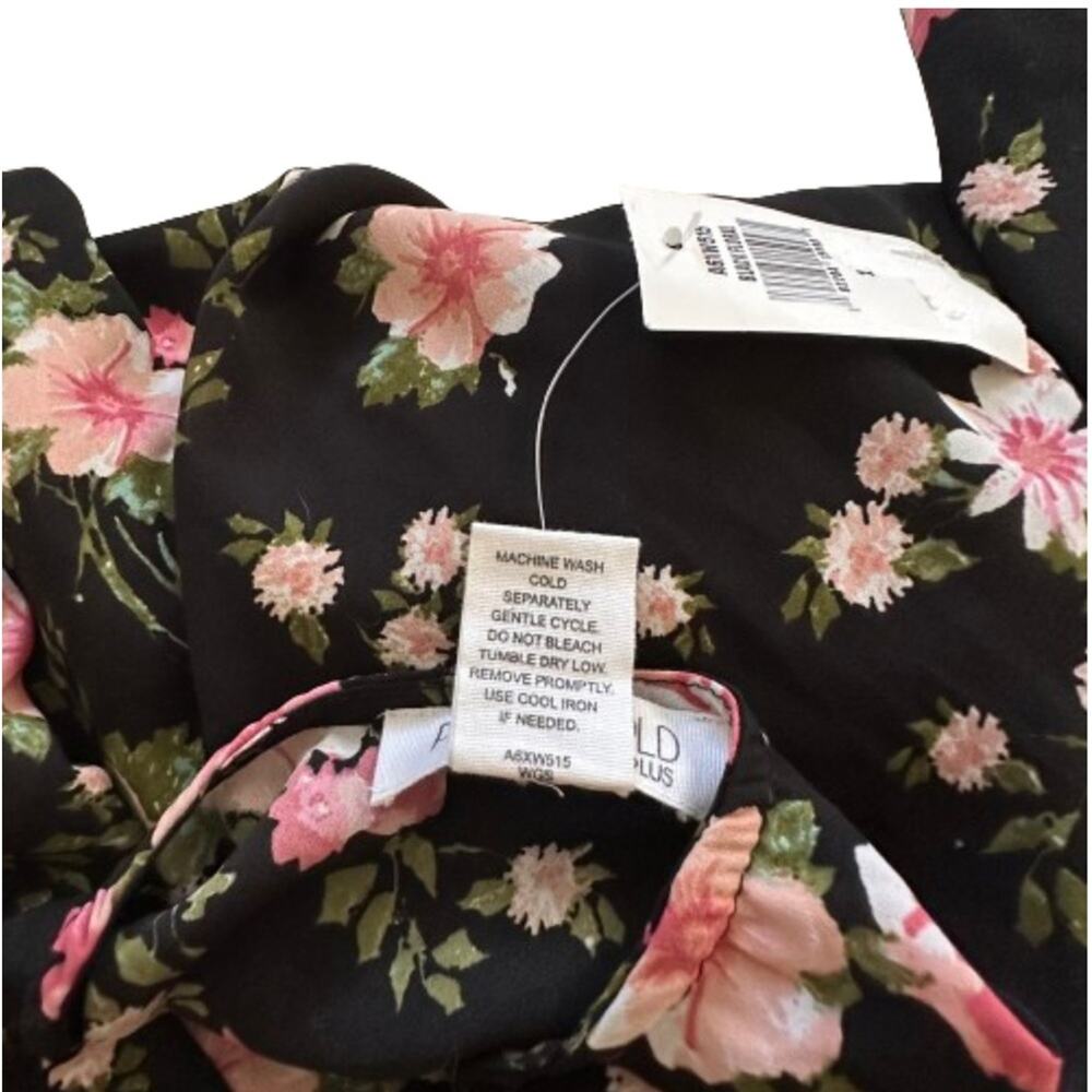 Planet Gold Top Blouse Black Pink Floral V-Neck Bell Sleeve Top Size 1X NEW - Picture 11 of 12